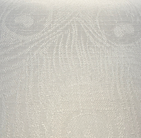 White Peacock Feather Finch Vanilla Damask Jacquard Jacquard Fabric - Vanilla White Peacock Feather Pattern, 55" Width (1 Yard)