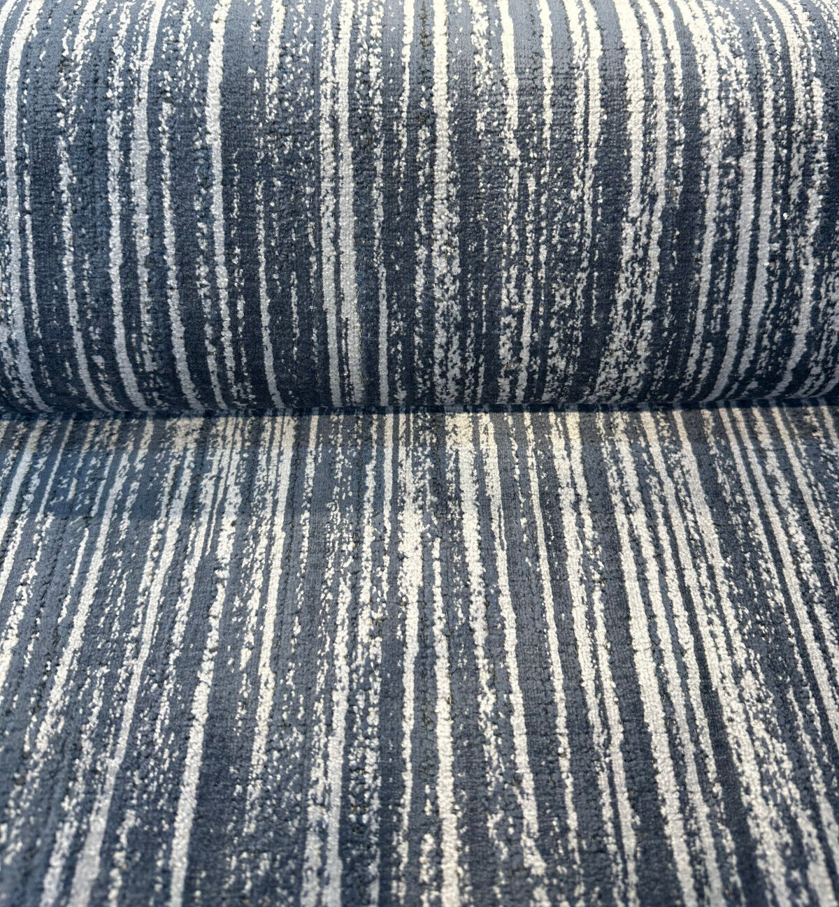 Velvety Strie Atlantic Blue P Kaufmann Upholstery Fabric - Atlantic Blue Velvet Stripe, 54" Width (By The Yard)