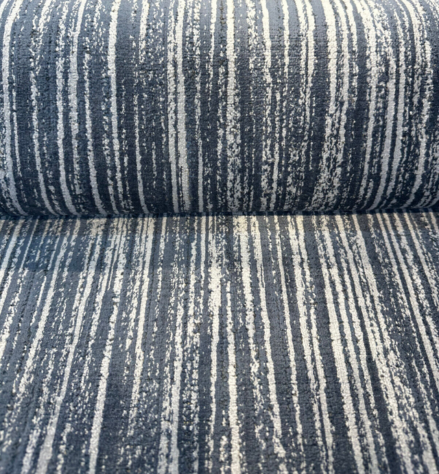 Velvety Strie Atlantic Blue P Kaufmann Upholstery Fabric - Atlantic Blue Velvet Stripe, 54" Width (By The Yard)