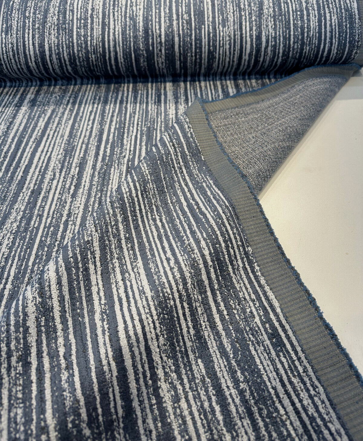 Velvety Strie Atlantic Blue P Kaufmann Upholstery Fabric - Atlantic Blue Velvet Stripe, 54" Width (By The Yard)