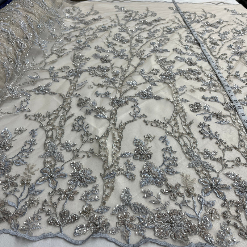 Beaded Lace Fabric Blue Skin Net