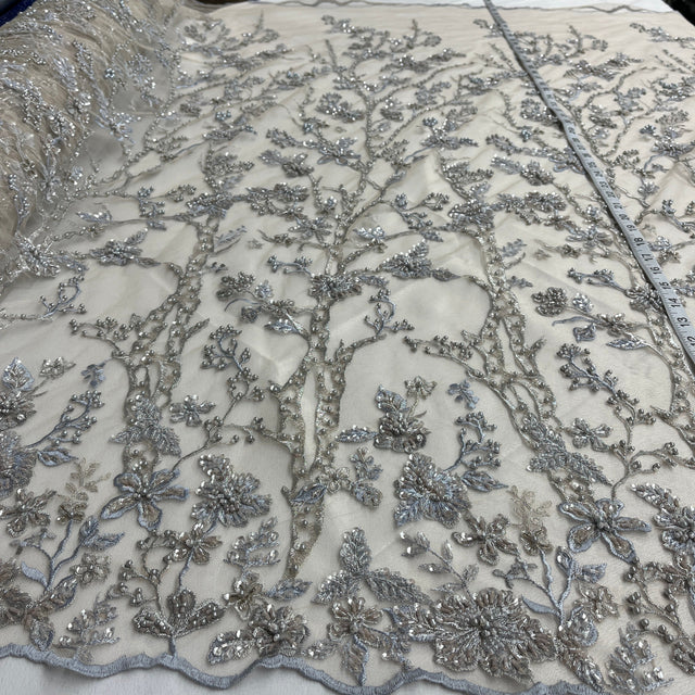 Beaded Lace Fabric Blue Skin Net