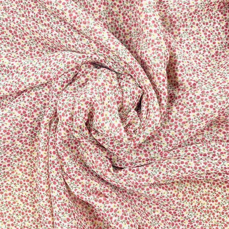Pink White Floral Polyester Fabric - Pink And White Floral Print, 58/60" Width (1 Yard)