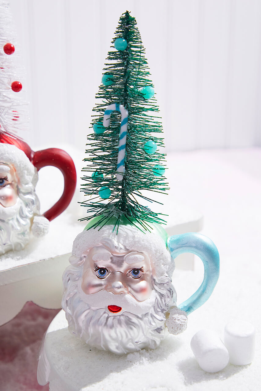 9" Glass Santa Cup Ornament