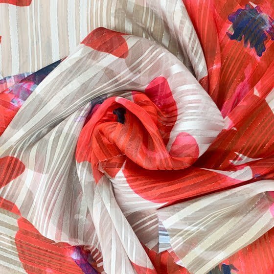 Red Floral Rayon Fabric - Red Floral, 58/60" Wide