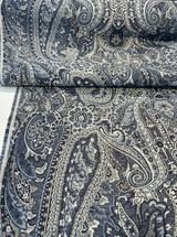 Truman Paisley Jacquard Fabric - Blue Indigo Paisley, Upholstery Drapery Fabric (1 Yard)