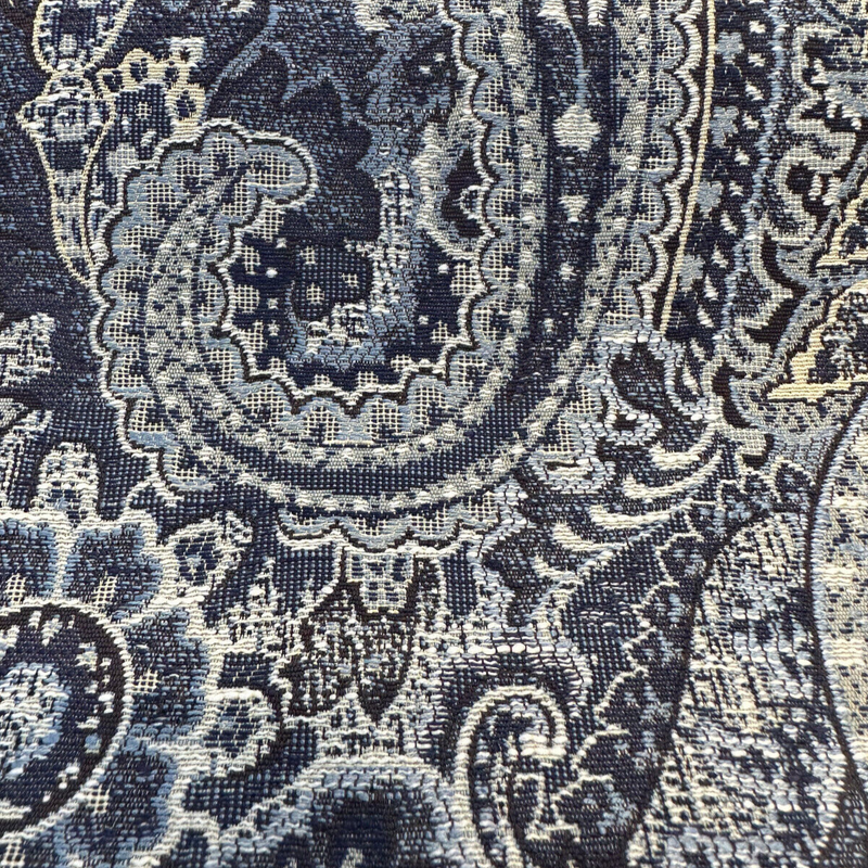 Truman Paisley Jacquard Fabric - Blue Indigo Paisley, Upholstery Drapery Fabric (1 Yard)
