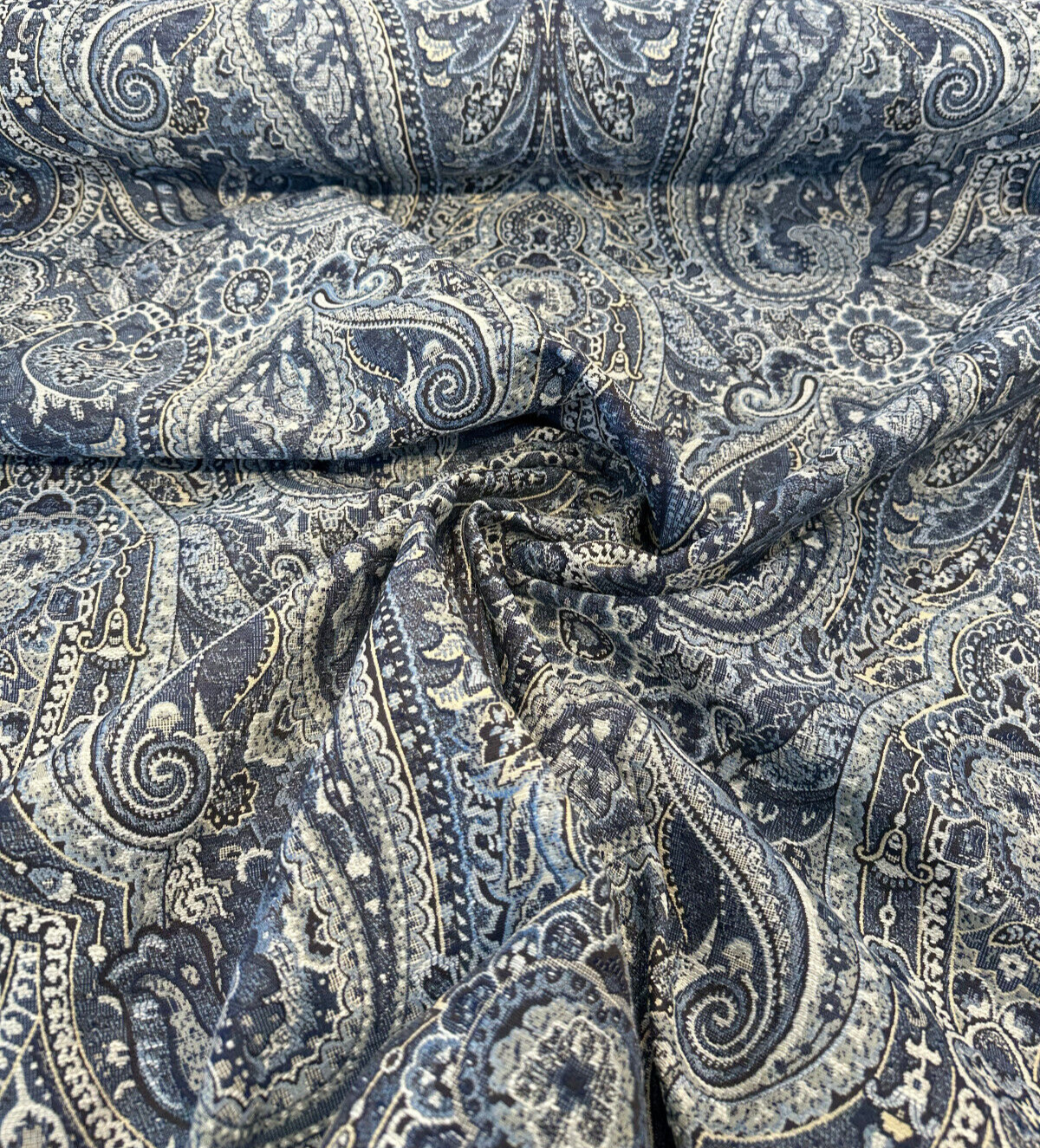 Truman Paisley Jacquard Fabric - Blue Indigo Paisley, Upholstery Drapery Fabric (1 Yard)