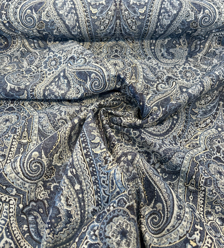 Truman Paisley Jacquard Fabric - Blue Indigo Paisley, Upholstery Drapery Fabric (1 Yard)