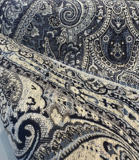 Truman Paisley Jacquard Fabric - Blue Indigo Paisley, Upholstery Drapery Fabric (1 Yard)