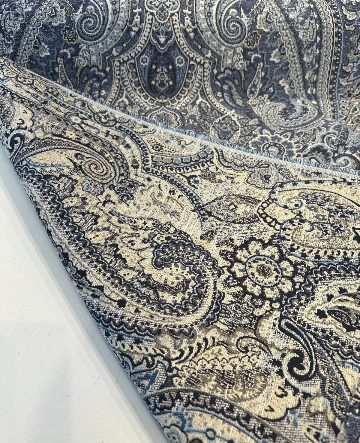 Truman Paisley Jacquard Fabric - Blue Indigo Paisley, Upholstery Drapery Fabric (1 Yard)