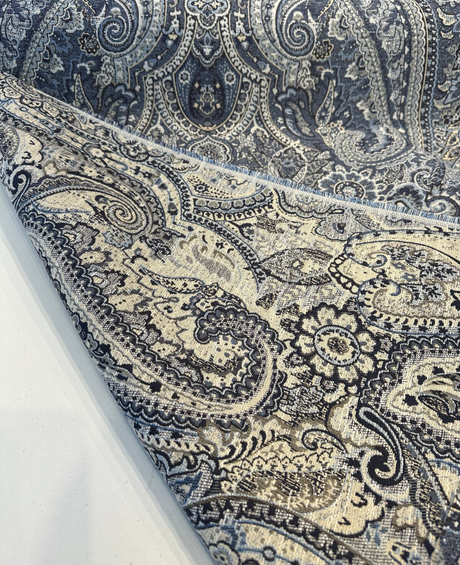 Truman Paisley Jacquard Fabric - Blue Indigo Paisley, Upholstery Drapery Fabric (1 Yard)