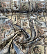 Yellowstone RR Golden Novelty Bear Tapestry Upholstery Fabric - Golden Multicolored Bear, Moose, Fish, Forest Novelty, Railroaded, 62% Cotton 38% Polyester (1 Yard)