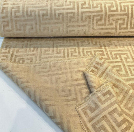 Wheat Greek Key Chenille Upholstery Fabric - Wheat Greek Key Pattern, 54" Width (1 Yard)