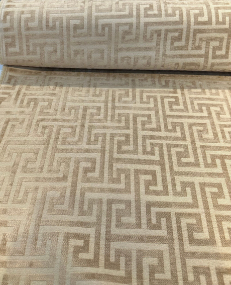 Wheat Greek Key Chenille Upholstery Fabric - Wheat Greek Key Pattern, 54" Width (1 Yard)