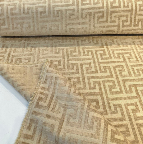 Wheat Greek Key Chenille Upholstery Fabric - Wheat Greek Key Pattern, 54" Width (1 Yard)