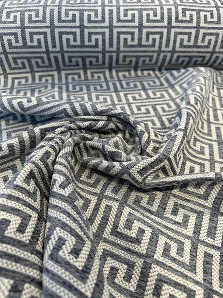 Irwin Greek Key Mod Chenille Fabric - Charcoal Greek Key Pattern, 54" Width (1 Yard)
