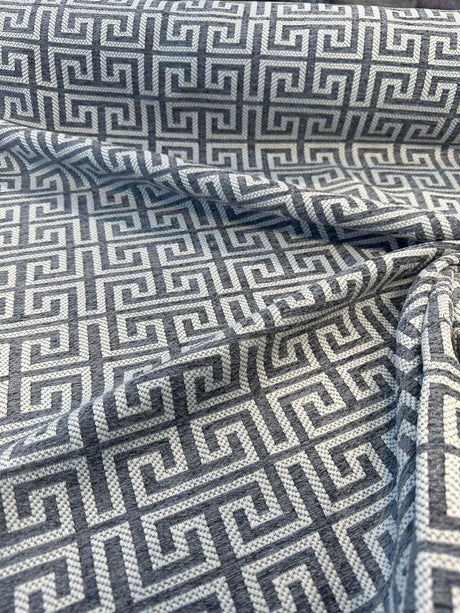 Irwin Greek Key Mod Chenille Fabric - Charcoal Greek Key Pattern, 54" Width (1 Yard)
