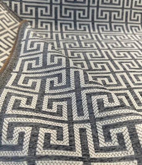 Irwin Greek Key Mod Chenille Fabric - Charcoal Greek Key Pattern, 54" Width (1 Yard)