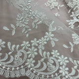 1 Yard - Corded Bridal Lace Fabric Embroidered on 100% Polyester Net Mesh - 53" Wide