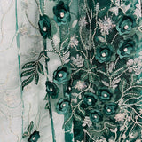 1 Yard Exquisite Off White Beaded 3D Floral Lace Fabric on Net Mesh 52 inch Width