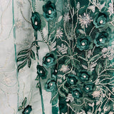 1 Yard Beaded 3D Floral Lace Fabric Embroidered 100 Percent Polyester Net Mesh 52 inch Width