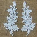 1 Pair 12" x 3.5" Beaded & Corded Floral Lace Applique 100% Polyester Net Mesh