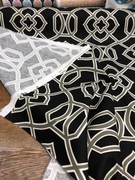 Richloom Malibar Ebony Cotton Fabric - Black, Gray And White Traditional Print, 54" Width (1 Yard)