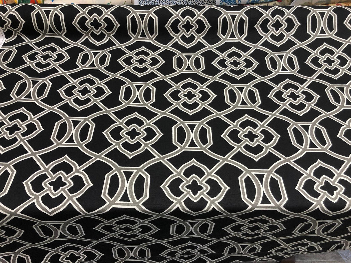 Richloom Malibar Ebony Cotton Fabric - Black, Gray And White Traditional Print, 54" Width (1 Yard)