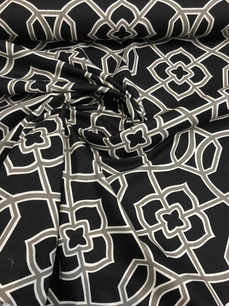 Richloom Malibar Ebony Cotton Fabric - Black, Gray And White Traditional Print, 54" Width (1 Yard)