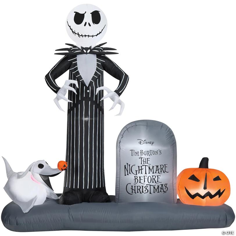 74" Blow-Up Inflatable Nightmare Before Christmas Jack Skellington in Graveyard with Built-In LED Lights Outdoor Yard Decoration