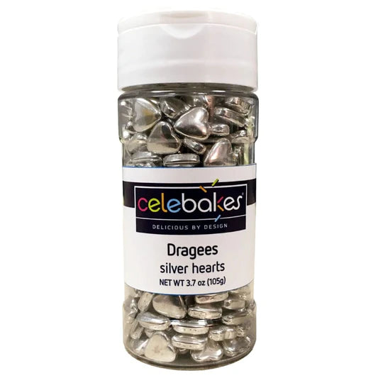 Celebakes Silver Heart Dragees, 3.7 oz Sprinkles