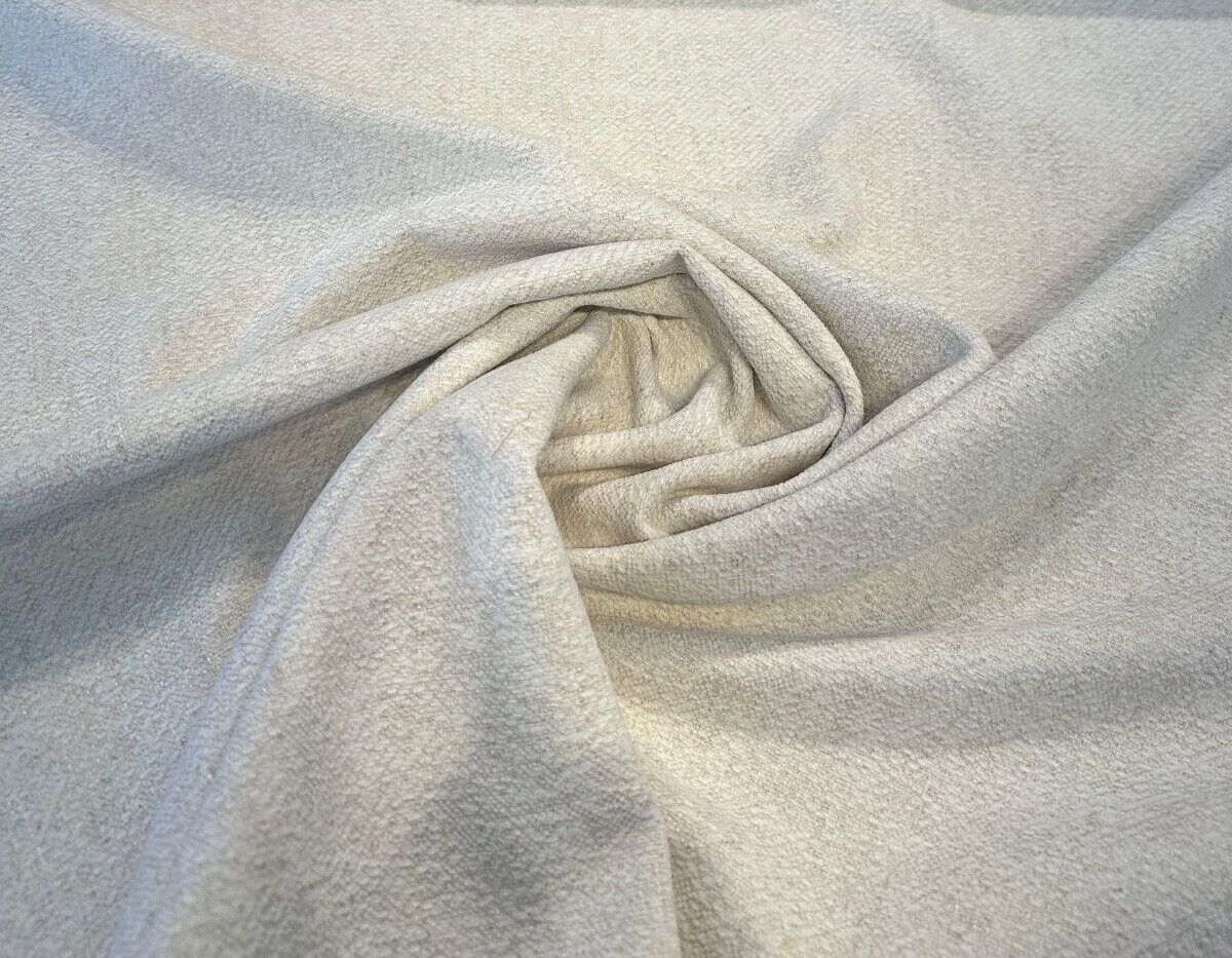 Devon Parchment Beige Chenille Upholstery Fabric - Off White Solid-Plain, 54" Width (1 Yard)