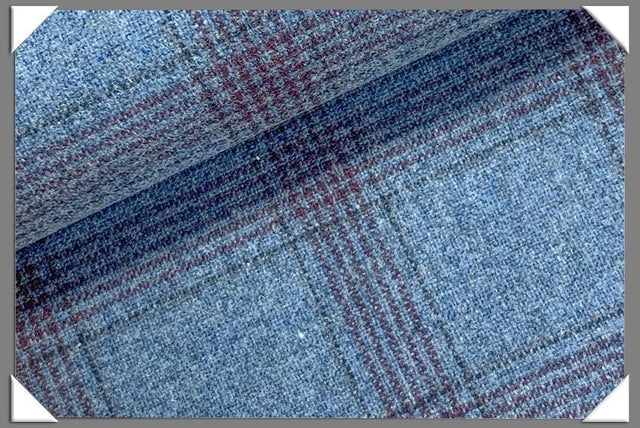 Light Blue Windowpane Tweed Wool Fabric - Light Blue Windowpane, 58/60" Width