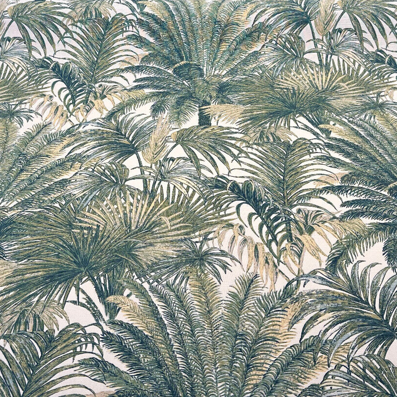 Tommy Bahama Monteverde Green Verde Cotton Fabric - Tropical Leaf Stripe, Off White Background, 54" Width, 13.5" Horizontal Repeat, 27" Vertical Repeat (1 Yard)