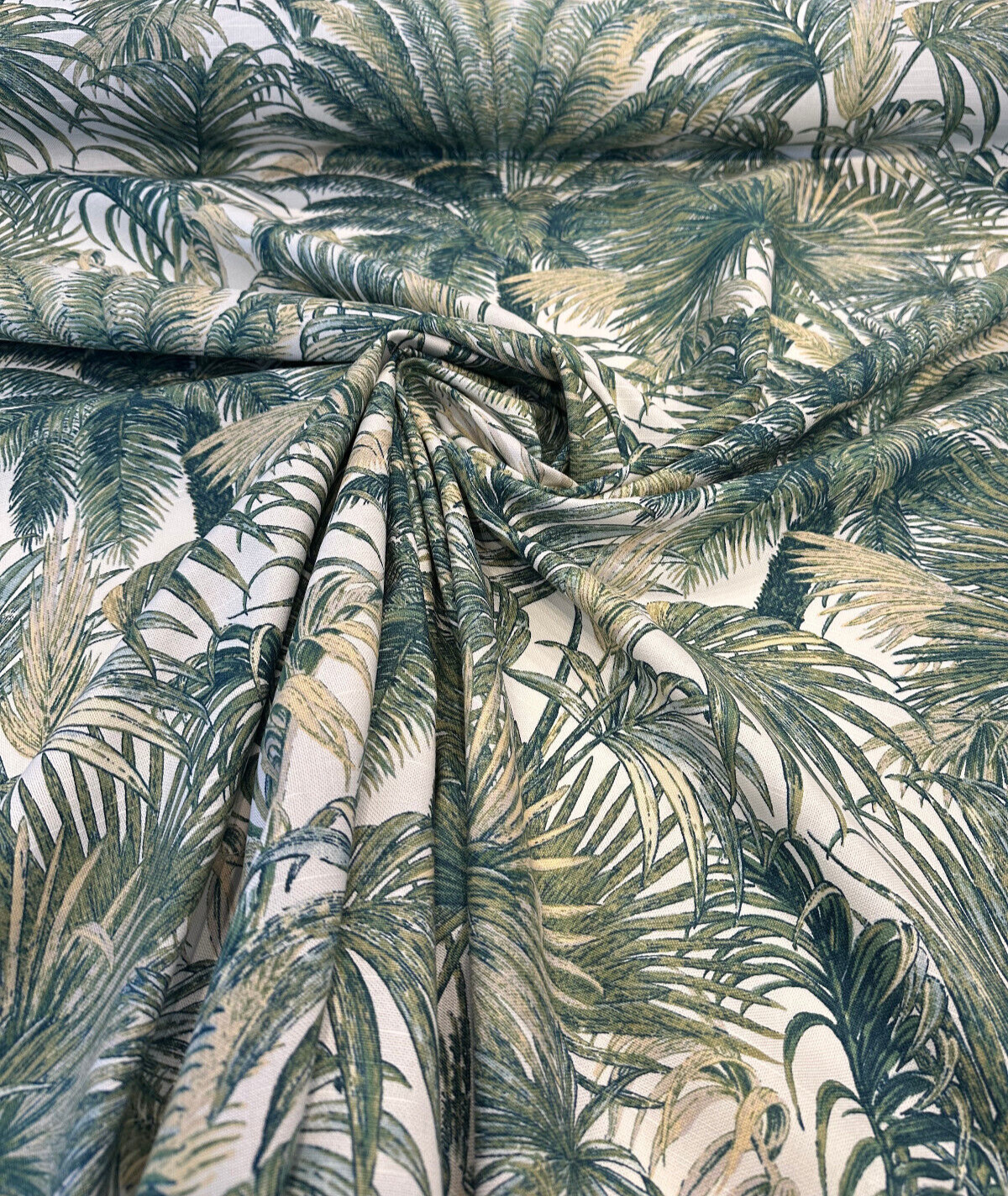 Tommy Bahama Monteverde Green Verde Cotton Fabric - Tropical Leaf Stripe, Off White Background, 54" Width, 13.5" Horizontal Repeat, 27" Vertical Repeat (1 Yard)