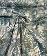 Tommy Bahama Monteverde Green Verde Cotton Fabric - Tropical Leaf Stripe, Off White Background, 54" Width, 13.5" Horizontal Repeat, 27" Vertical Repeat (1 Yard)