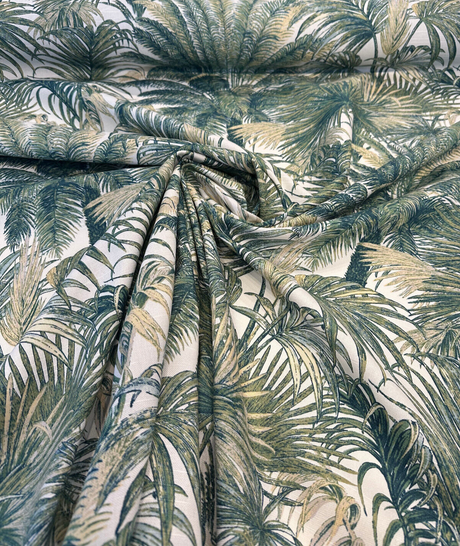 Tommy Bahama Monteverde Green Verde Cotton Fabric - Tropical Leaf Stripe, Off White Background, 54" Width, 13.5" Horizontal Repeat, 27" Vertical Repeat (1 Yard)