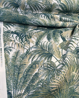 Tommy Bahama Monteverde Green Verde Cotton Fabric - Tropical Leaf Stripe, Off White Background, 54" Width, 13.5" Horizontal Repeat, 27" Vertical Repeat (1 Yard)