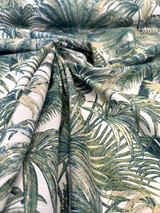 Tommy Bahama Monteverde Green Verde Cotton Fabric - Tropical Leaf Stripe, Off White Background, 54" Width, 13.5" Horizontal Repeat, 27" Vertical Repeat (1 Yard)