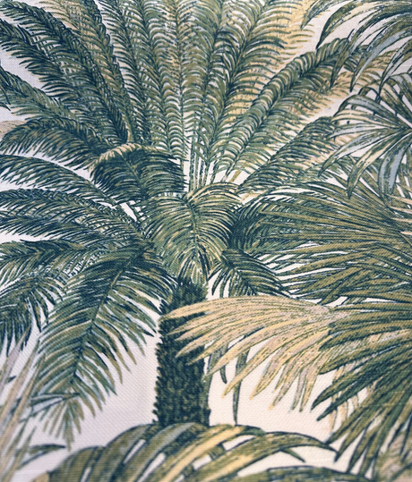 Tommy Bahama Monteverde Green Verde Cotton Fabric - Tropical Leaf Stripe, Off White Background, 54" Width, 13.5" Horizontal Repeat, 27" Vertical Repeat (1 Yard)