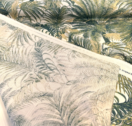Tommy Bahama Monteverde Green Verde Cotton Fabric - Tropical Leaf Stripe, Off White Background, 54" Width, 13.5" Horizontal Repeat, 27" Vertical Repeat (1 Yard)