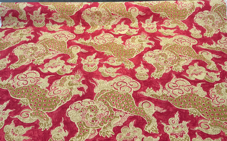 Dunmore Dragons Linen Fabric - Red Cinnabar, Gold And Light Gold, 54" Width (1 Yard)