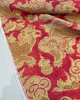Dunmore Dragons Linen Fabric - Red Cinnabar, Gold And Light Gold, 54" Width (1 Yard)