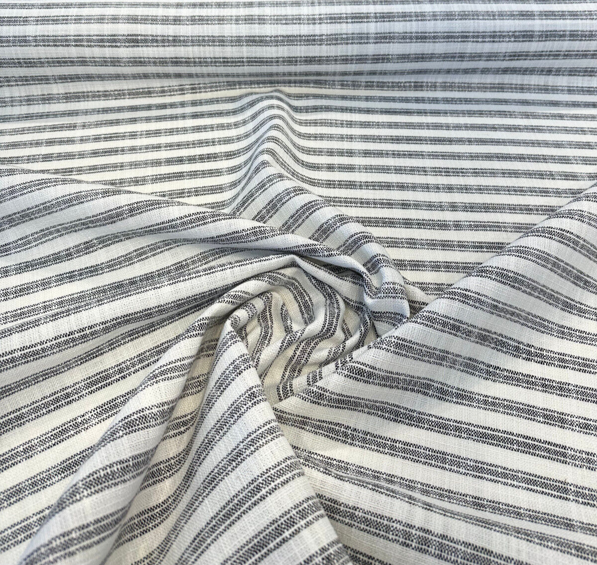 Ashton Ticking Domino Performance Upholstery Fabric - Domino White Background Black Ticking Stripes, 57" Width (1 Yard)