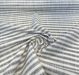 Ashton Ticking Domino Performance Upholstery Fabric - Domino White Background Black Ticking Stripes, 57" Width (1 Yard)