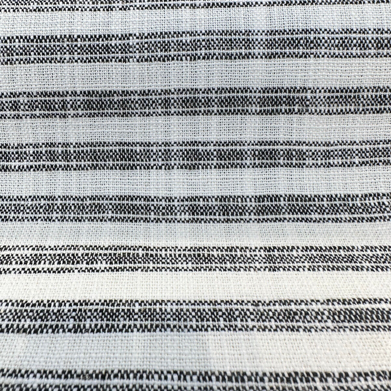 Ashton Ticking Domino Performance Upholstery Fabric - Domino White Background Black Ticking Stripes, 57" Width (1 Yard)