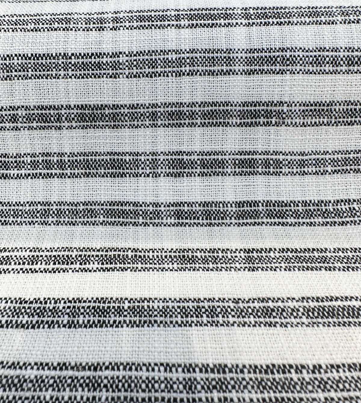 Ashton Ticking Domino Performance Upholstery Fabric - Domino White Background Black Ticking Stripes, 57" Width (1 Yard)