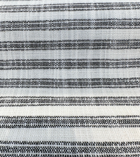 Ashton Ticking Domino Performance Upholstery Fabric - Domino White Background Black Ticking Stripes, 57" Width (1 Yard)