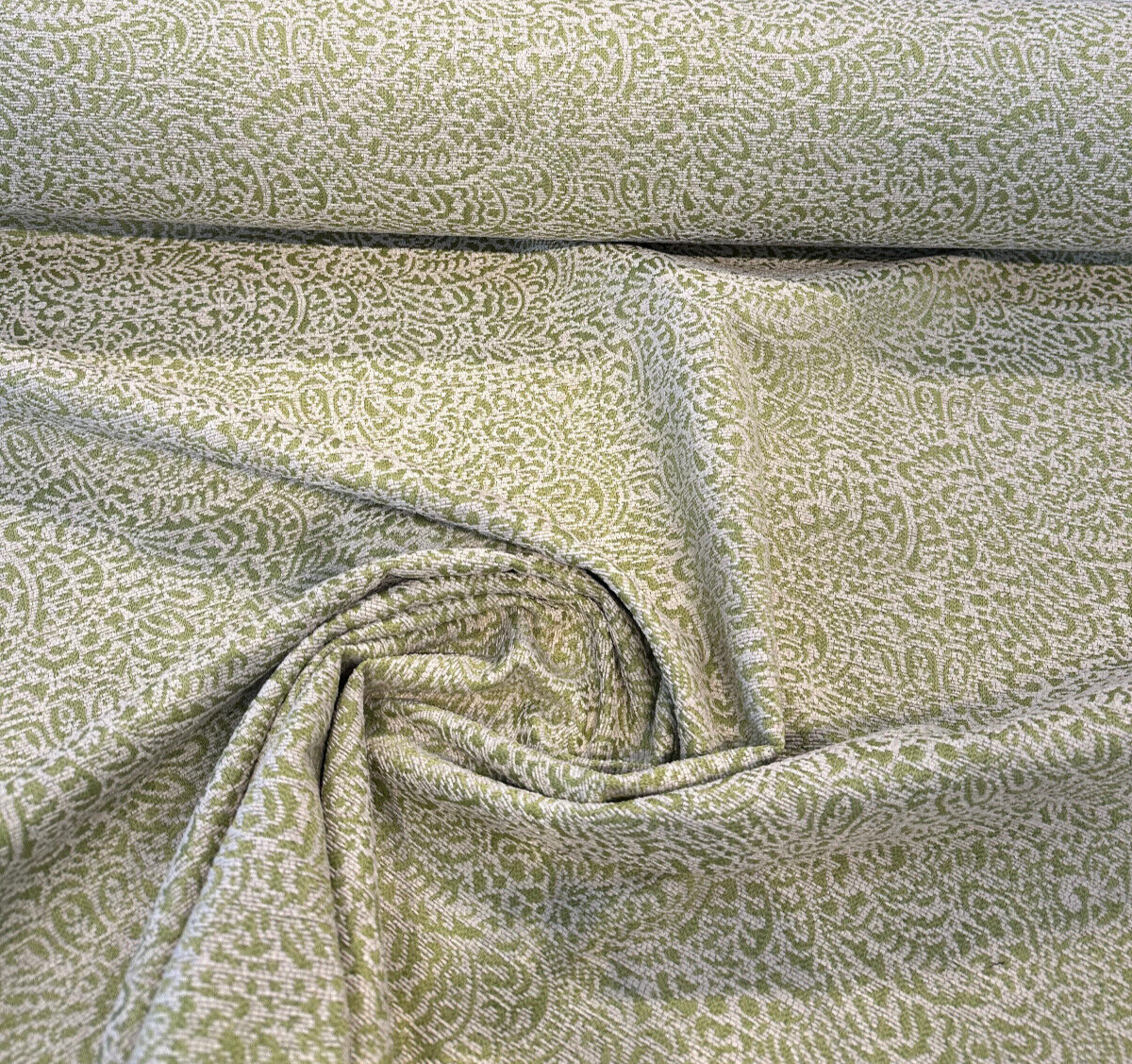 Adele Lime Paisley Brocade Jacquard Fabric - Lime Green With Beige Paisley Design, 54" Width (1 Yard)